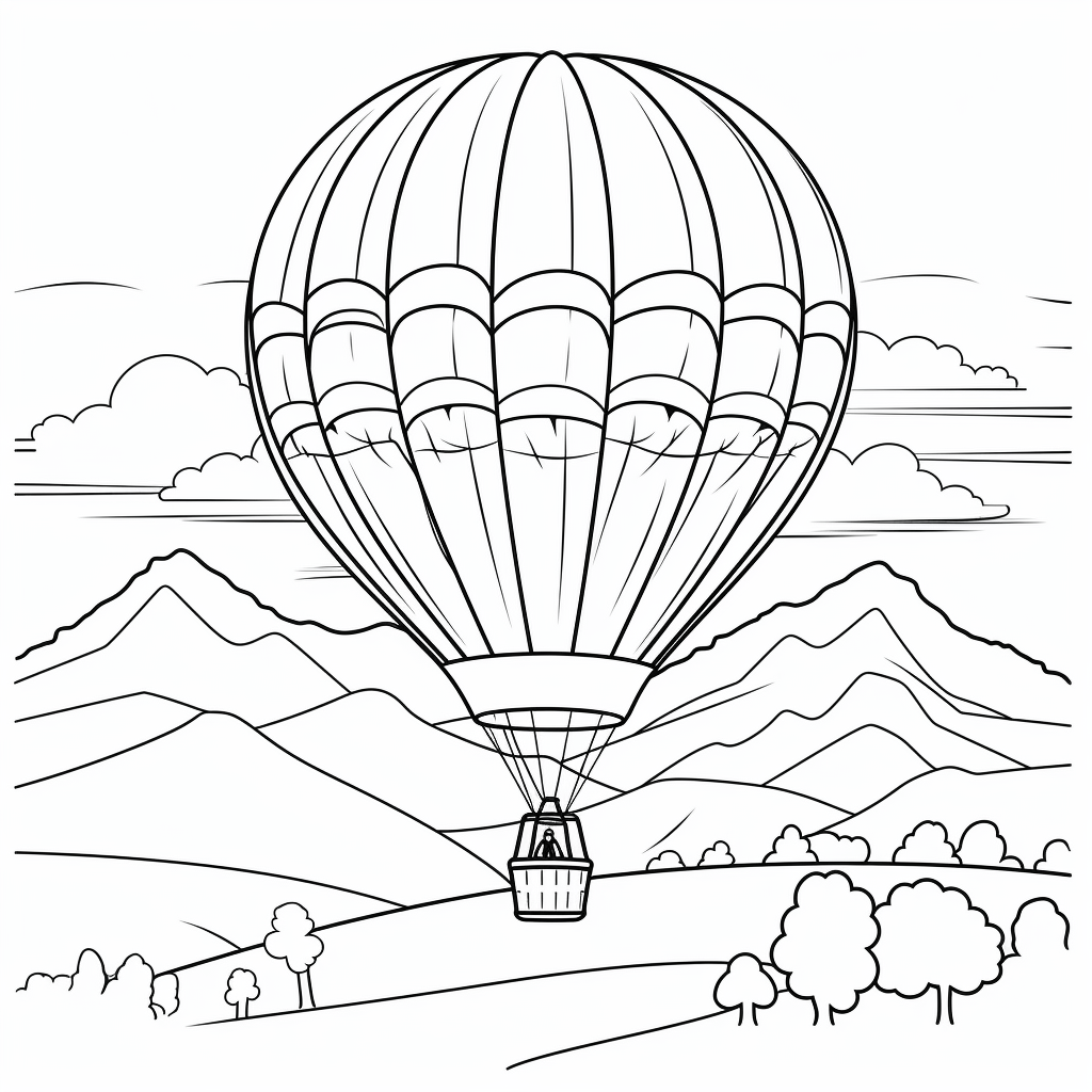 Heißluftballon wird von der Sonne eingefärbt Ausmalbild und Malvorlage