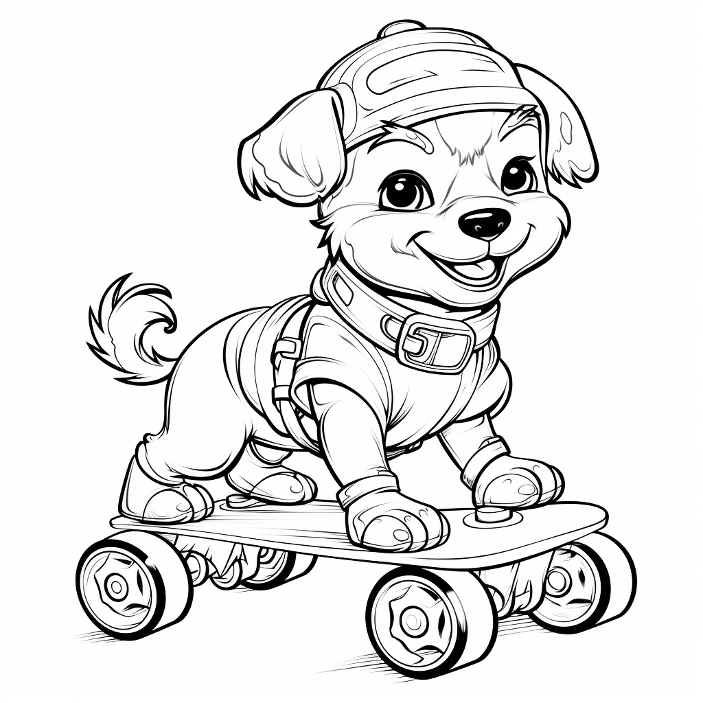 Hund auf Rollschuhen Ausmalbild und Malvorlage