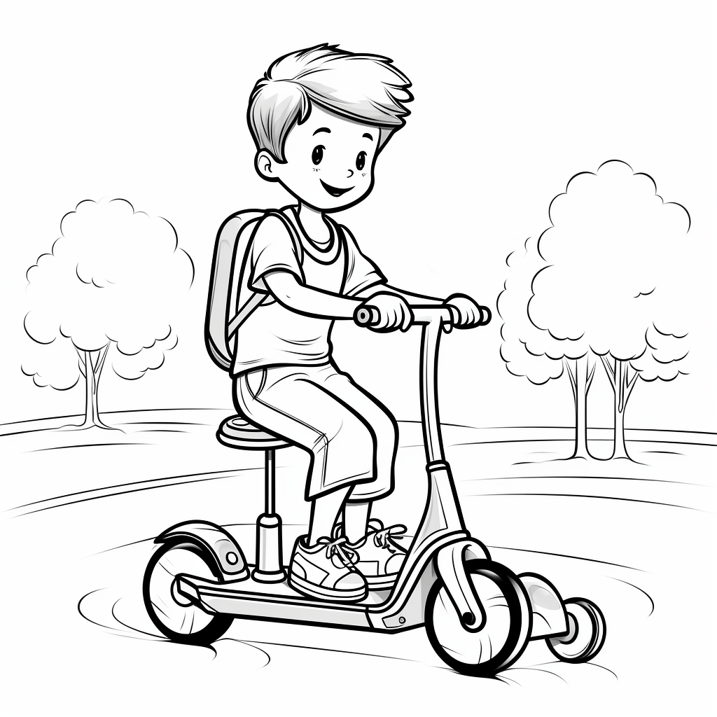 Kinderroller auf Parkweg Ausmalbild und Malvorlage