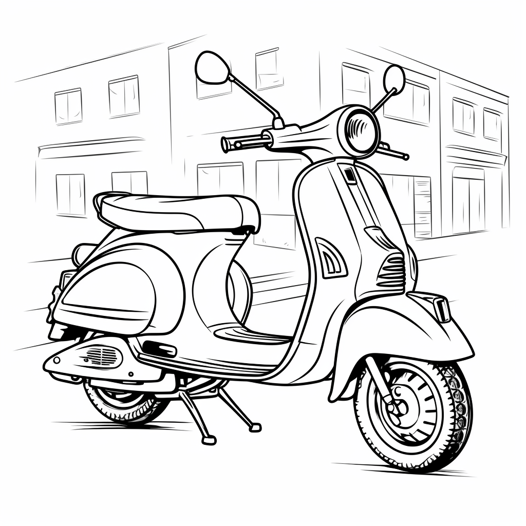 Klassischer Roller in Stadt Ausmalbild und Malvorlage
