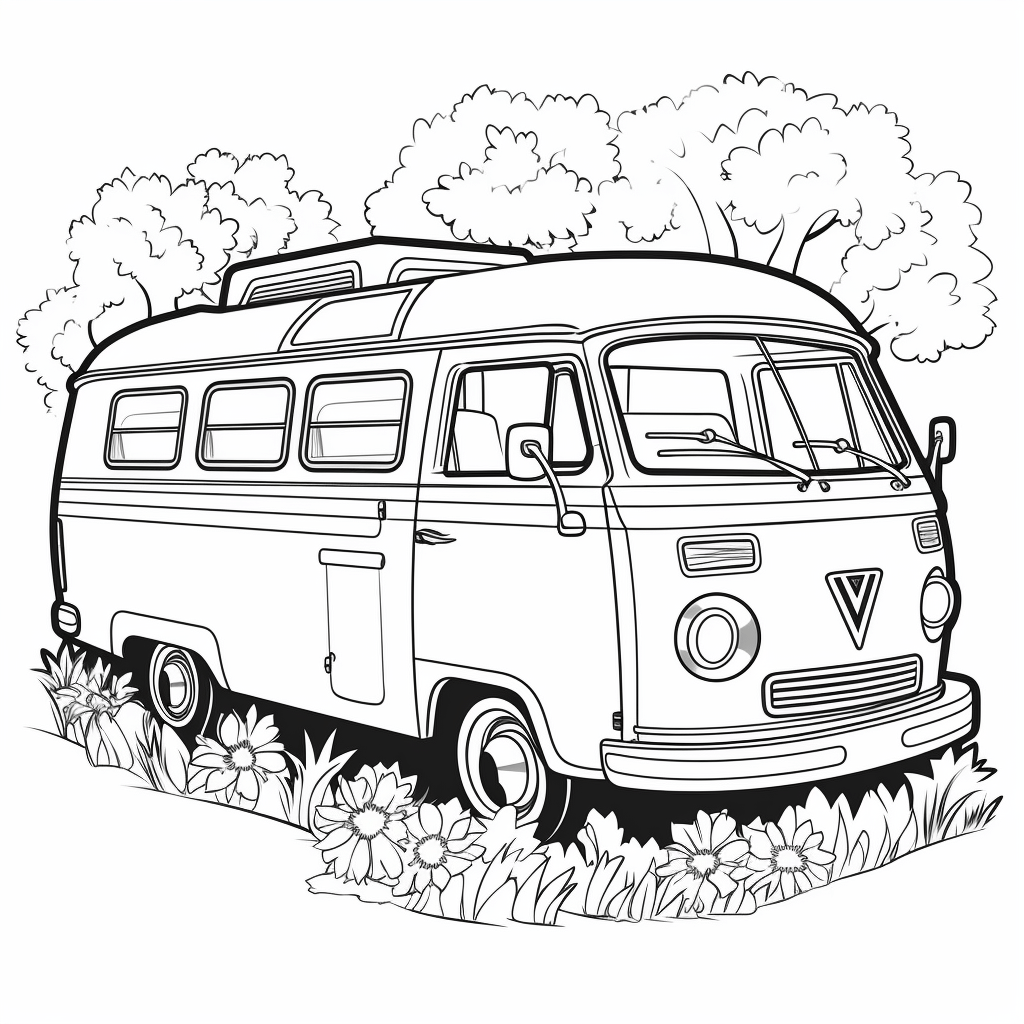 Klassisches Wohnmobil Ausmalbild und Malvorlage