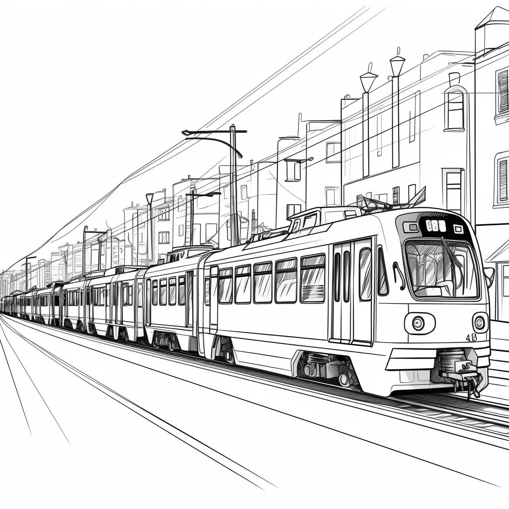Lange Straßenbahn mit vielen Wagen Ausmalbild und Malvorlage