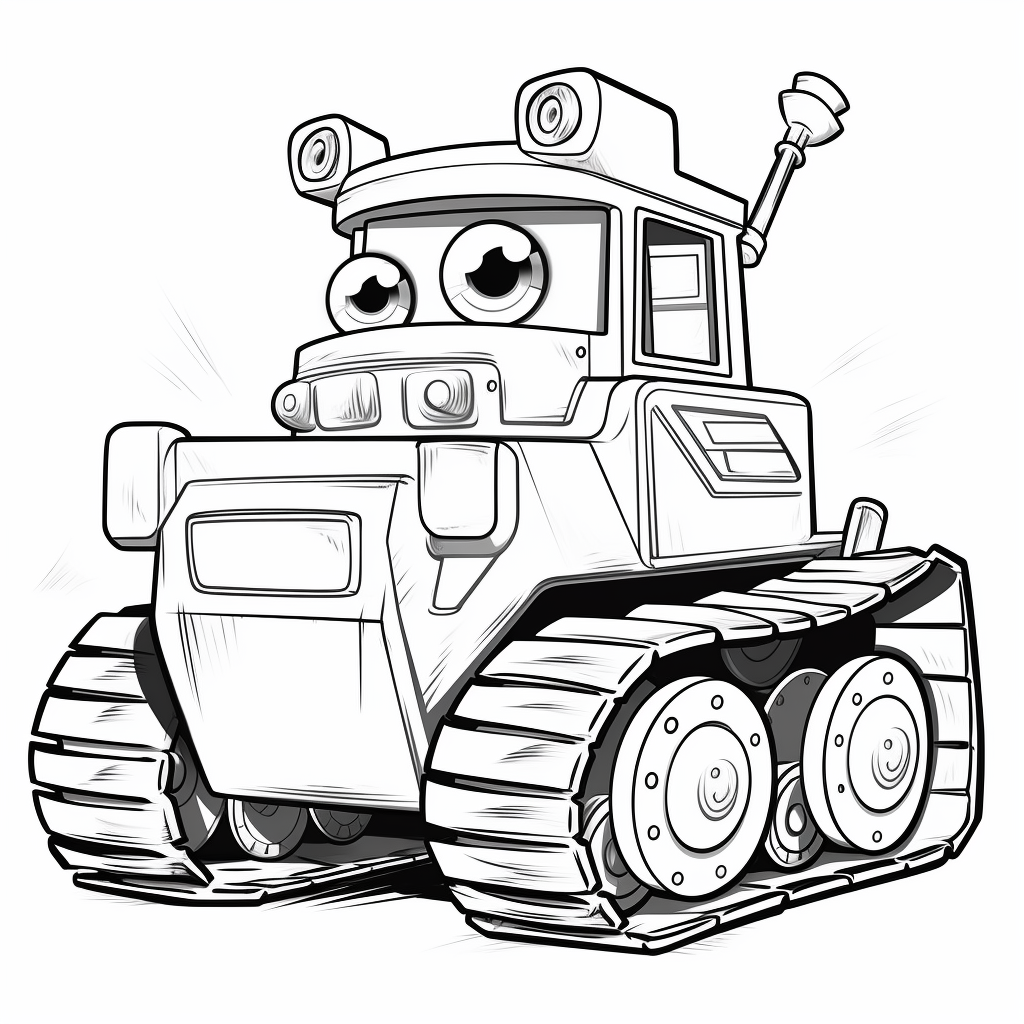 Lustiger Bulldozer mit Mund und Nase Ausmalbild und Malvorlage