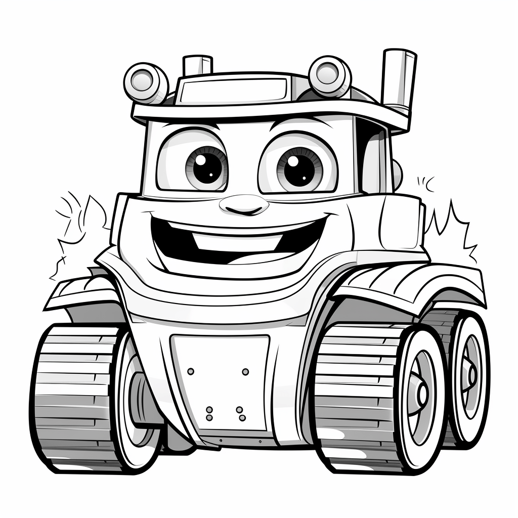 Lustiger Bulldozer mit Ohren und Haaren Ausmalbild und Malvorlage