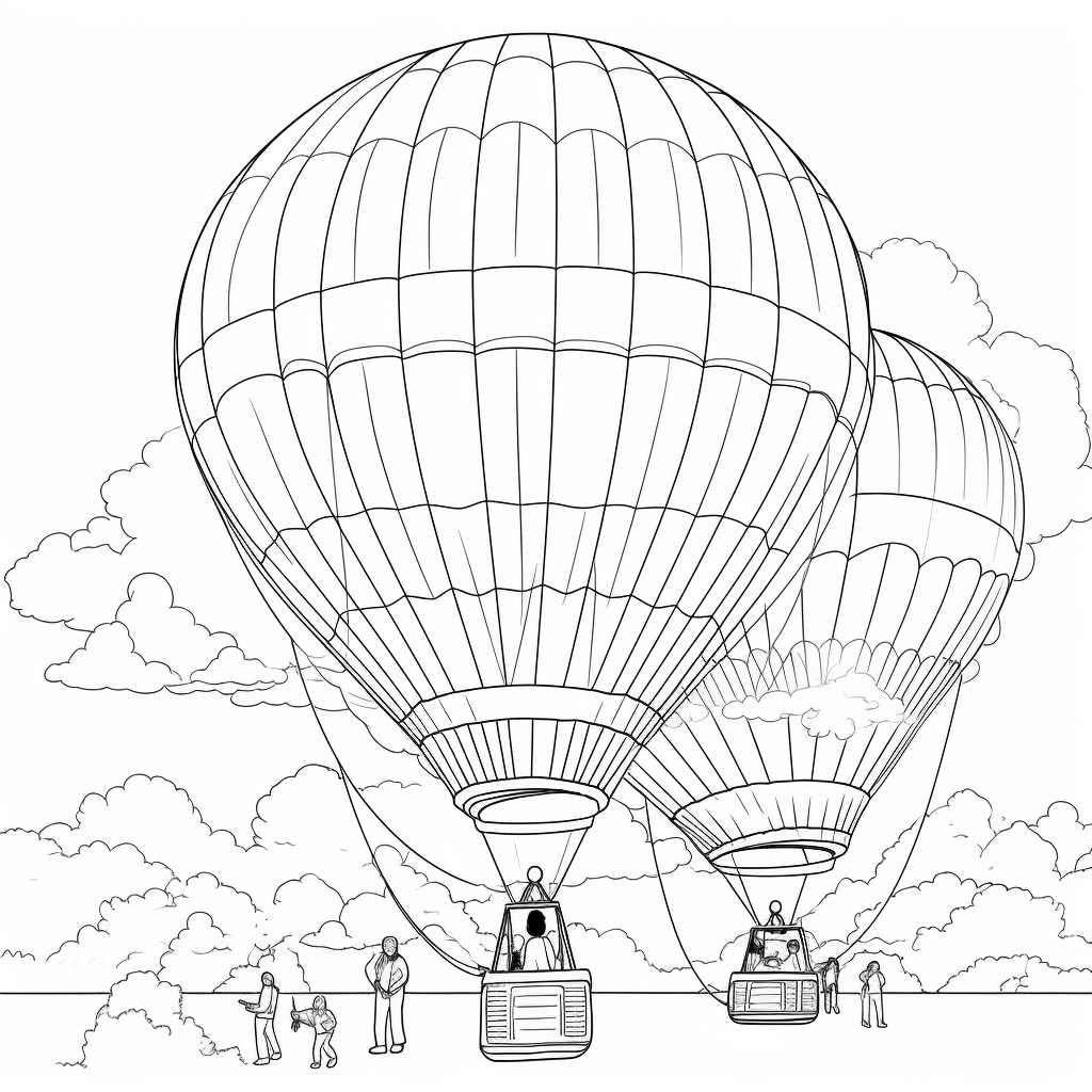 Menschen fahren im Heißluftballon Ausmalbild und Malvorlage