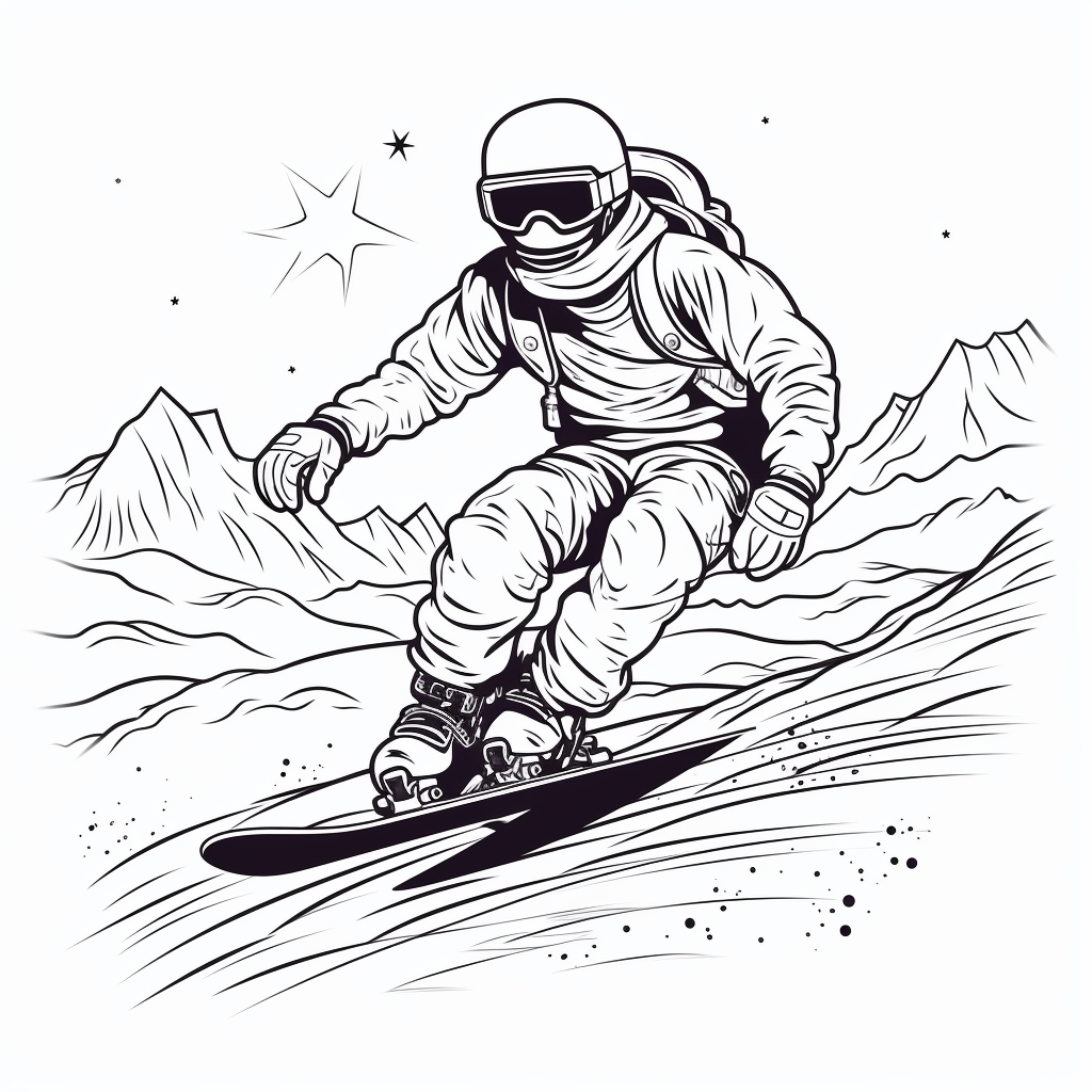 Nacht-Snowboarding mit Flutlichtern Ausmalbild und Malvorlage