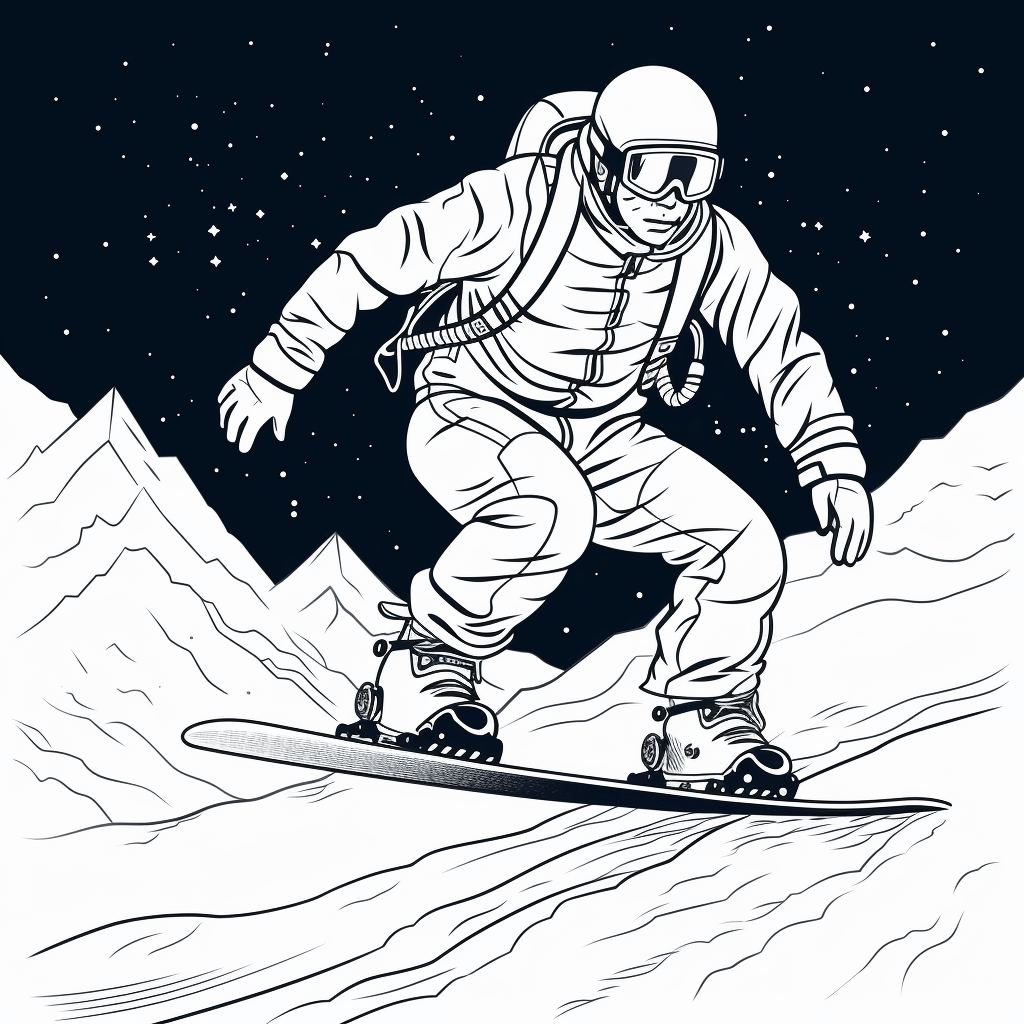 Nacht-Snowboarding mit Freunden Ausmalbild und Malvorlage