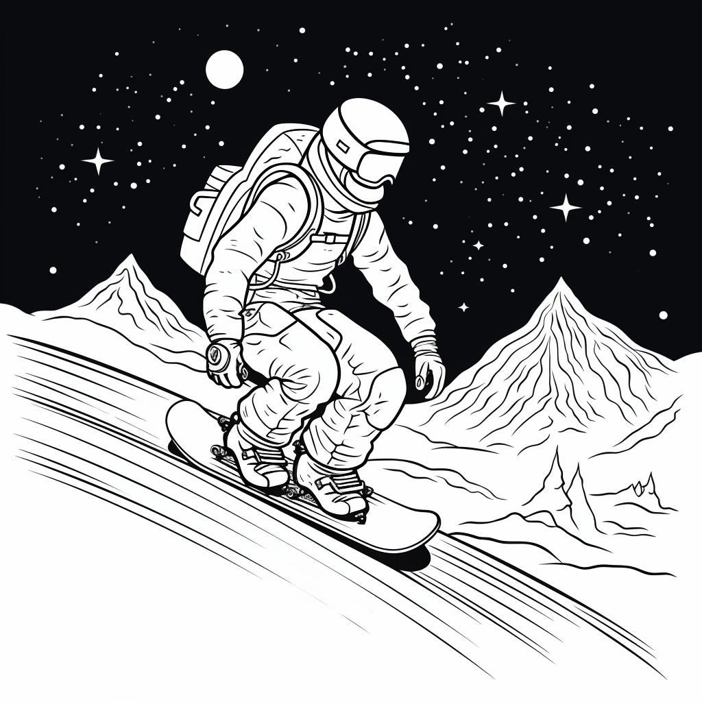 Nacht-Snowboarding unter Sternen Ausmalbild und Malvorlage