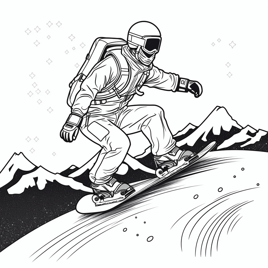 Nacht-Snowboarding Ausmalbild und Malvorlage