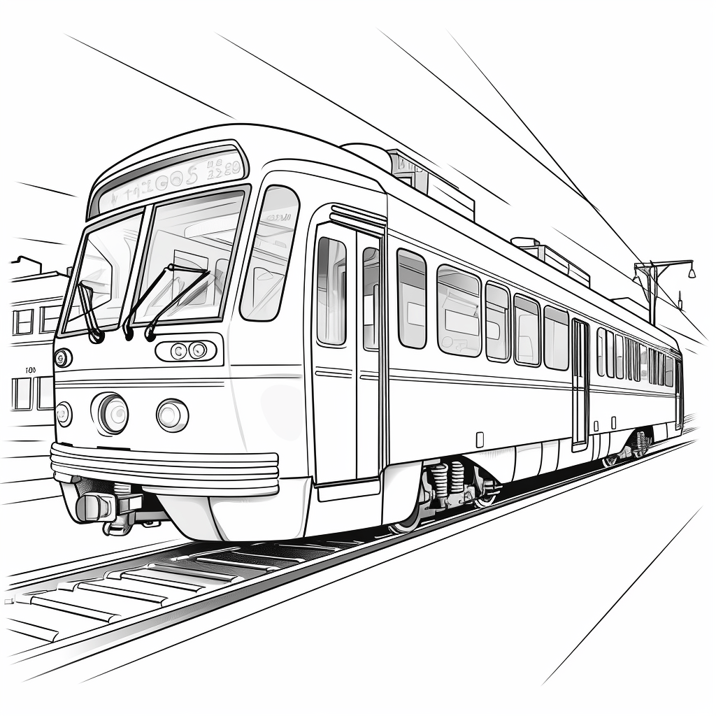 Neue moderne Straßenbahn mit Kühlung Ausmalbild und Malvorlage