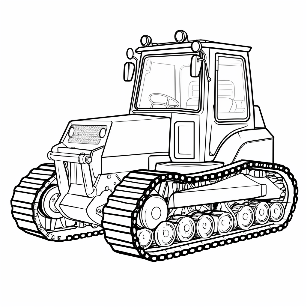 Neuer glänzender Bulldozer mit Aufklebern Ausmalbild und Malvorlage