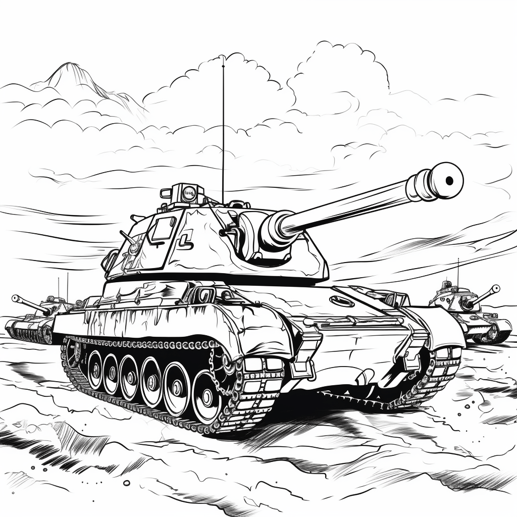 Panzer im Gefecht Ausmalbild und Malvorlage