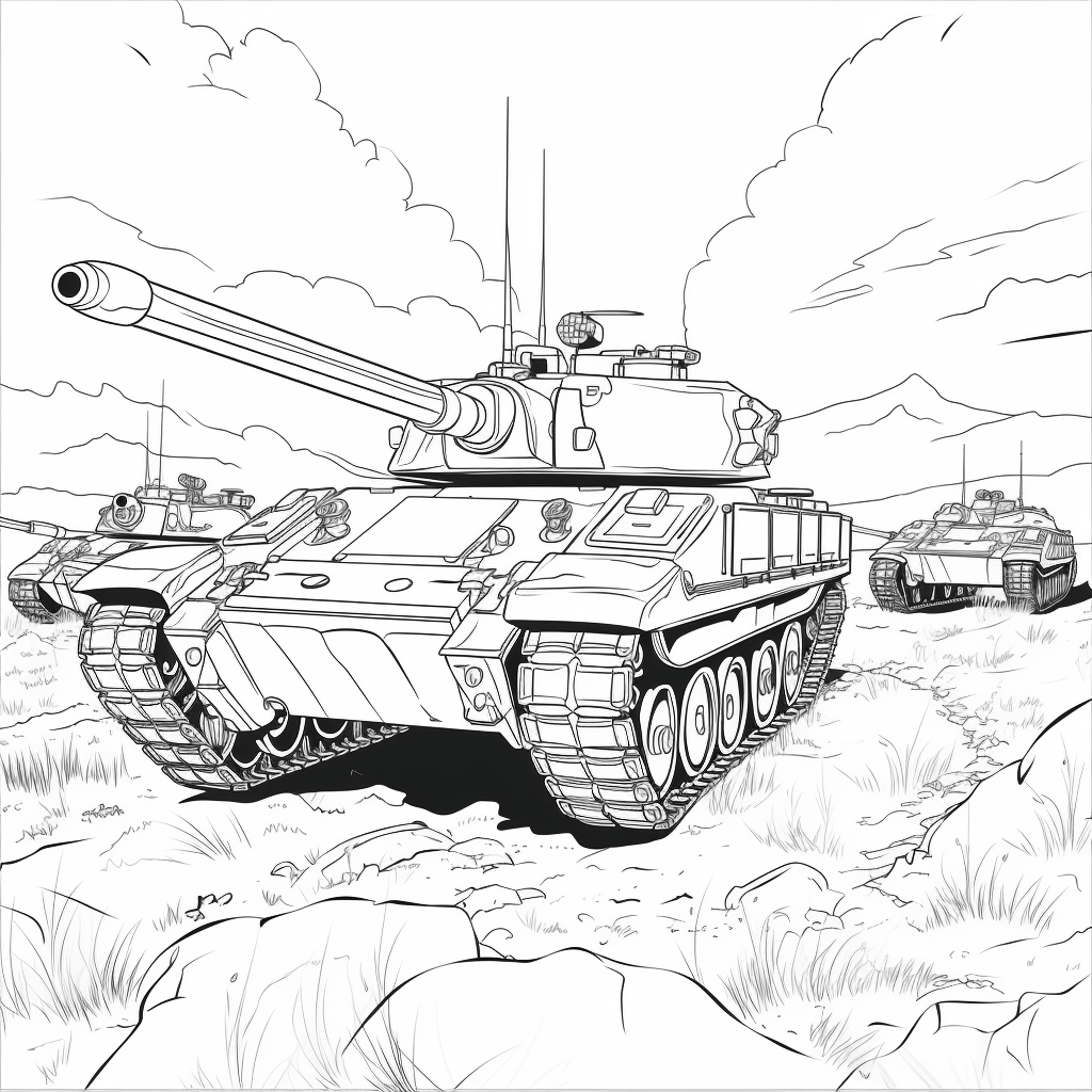Panzer im offenen Gelände Ausmalbild und Malvorlage