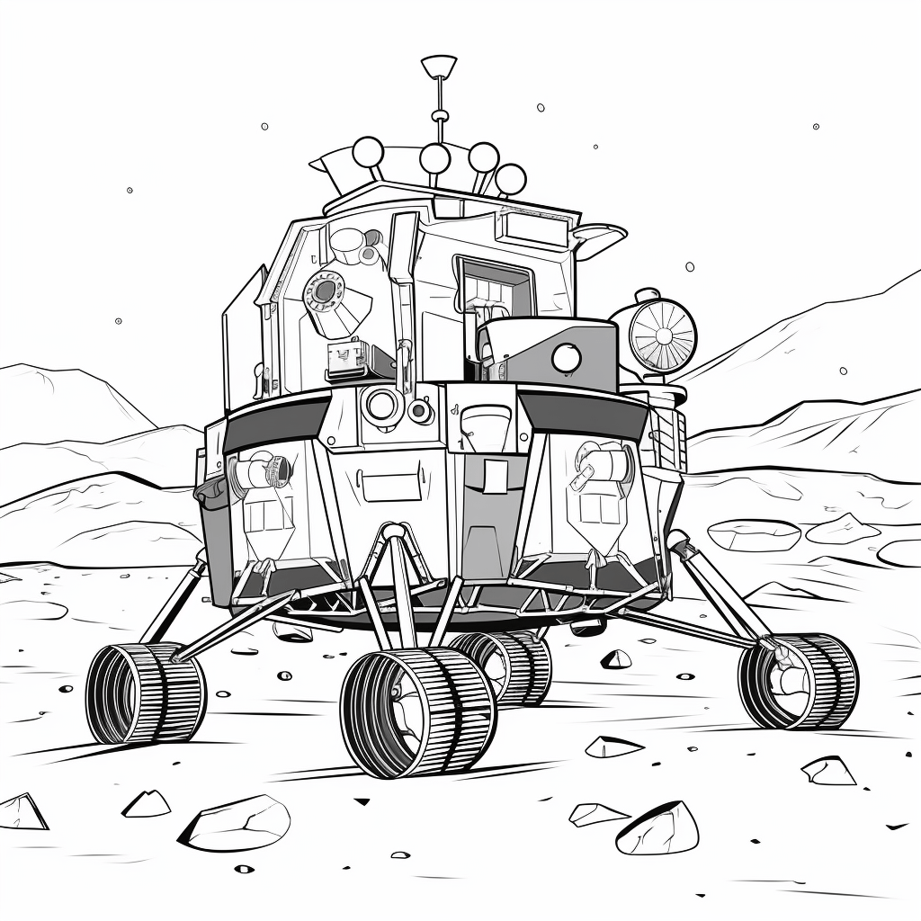 Raumschiff auf dem Mond angekommen Ausmalbild und Malvorlage
