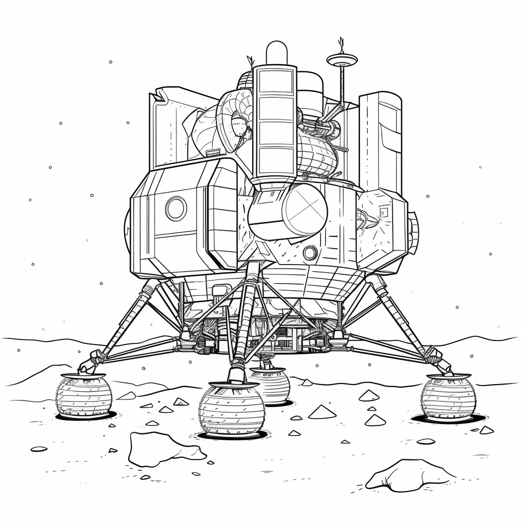 Raumschiff auf dem Mond gelandet Ausmalbild und Malvorlage