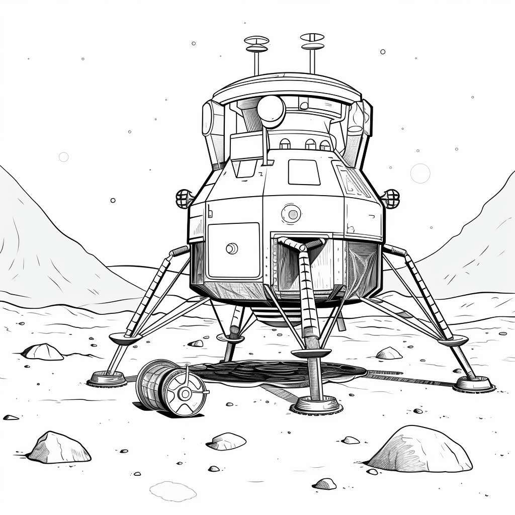 Raumschiff auf dem Mond gestrandet Ausmalbild und Malvorlage