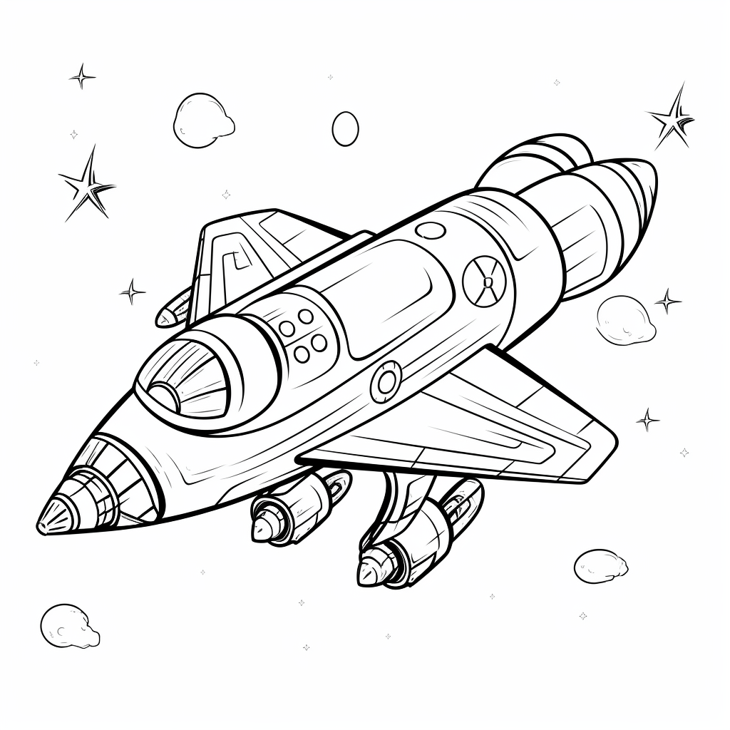 Raumschiff fliegt durch den Weltraum Ausmalbild und Malvorlage