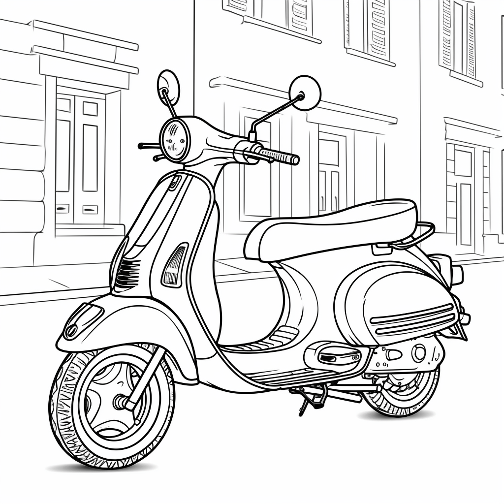 Retro-Roller in Stadt Ausmalbild und Malvorlage