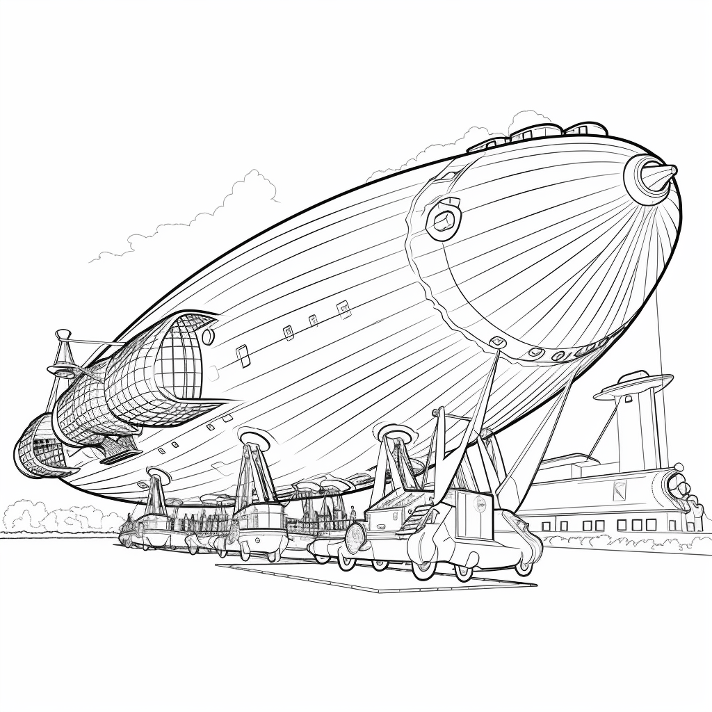 Riesiger, majestätischer Zeppelin Ausmalbild und Malvorlage