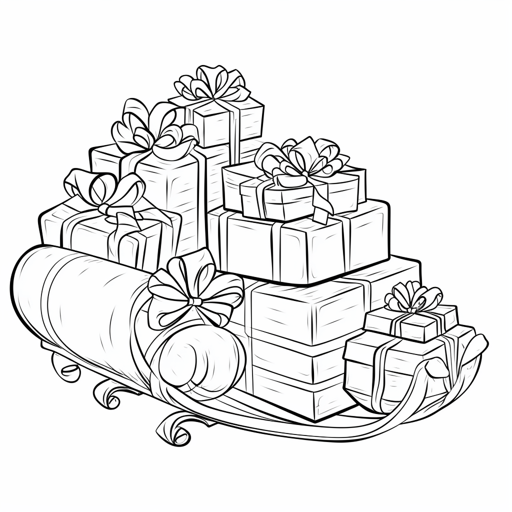 Schlitten mit Geschenken Ausmalbild und Malvorlage