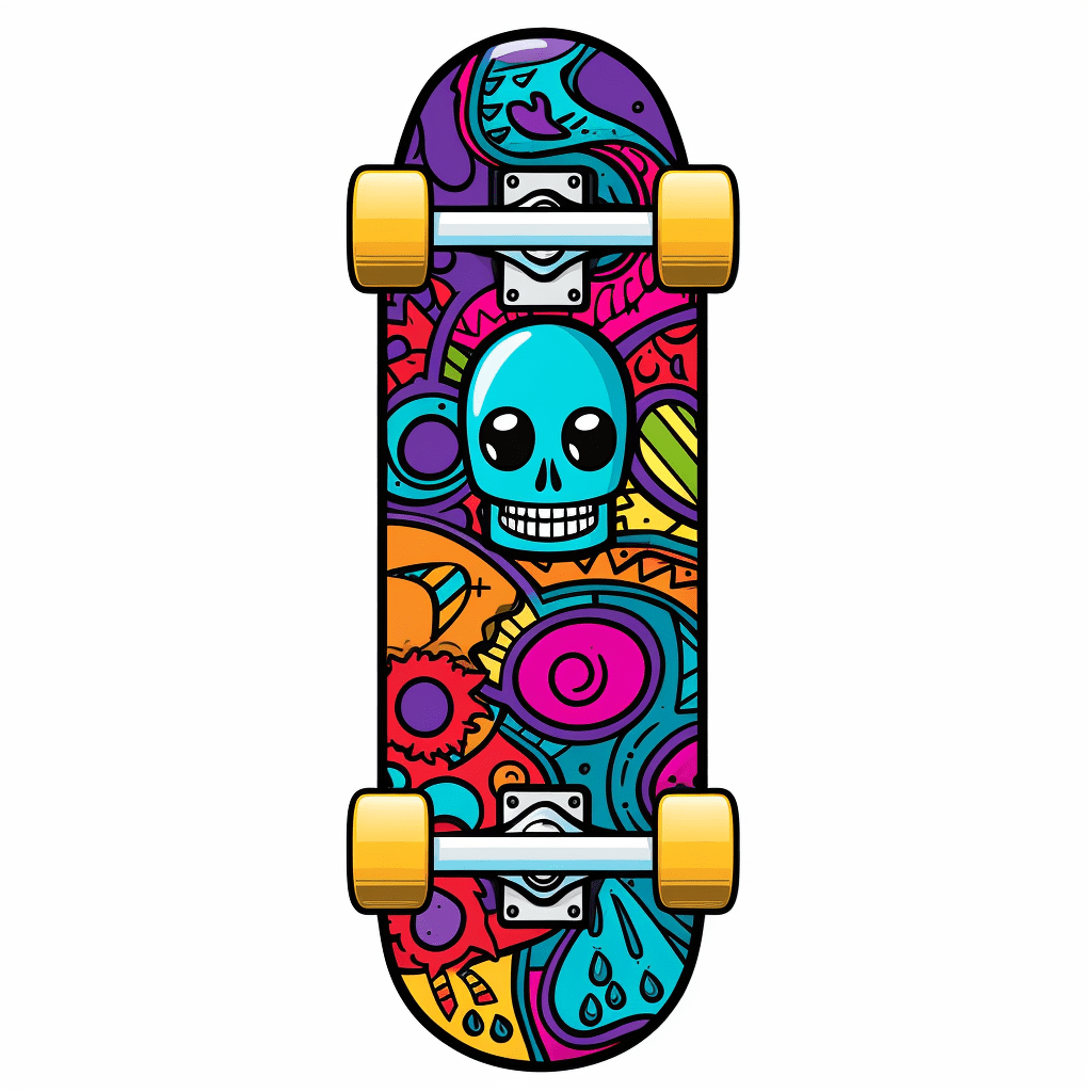 Skateboard zeigt Aufkleber an Ausmalbild und Malvorlage