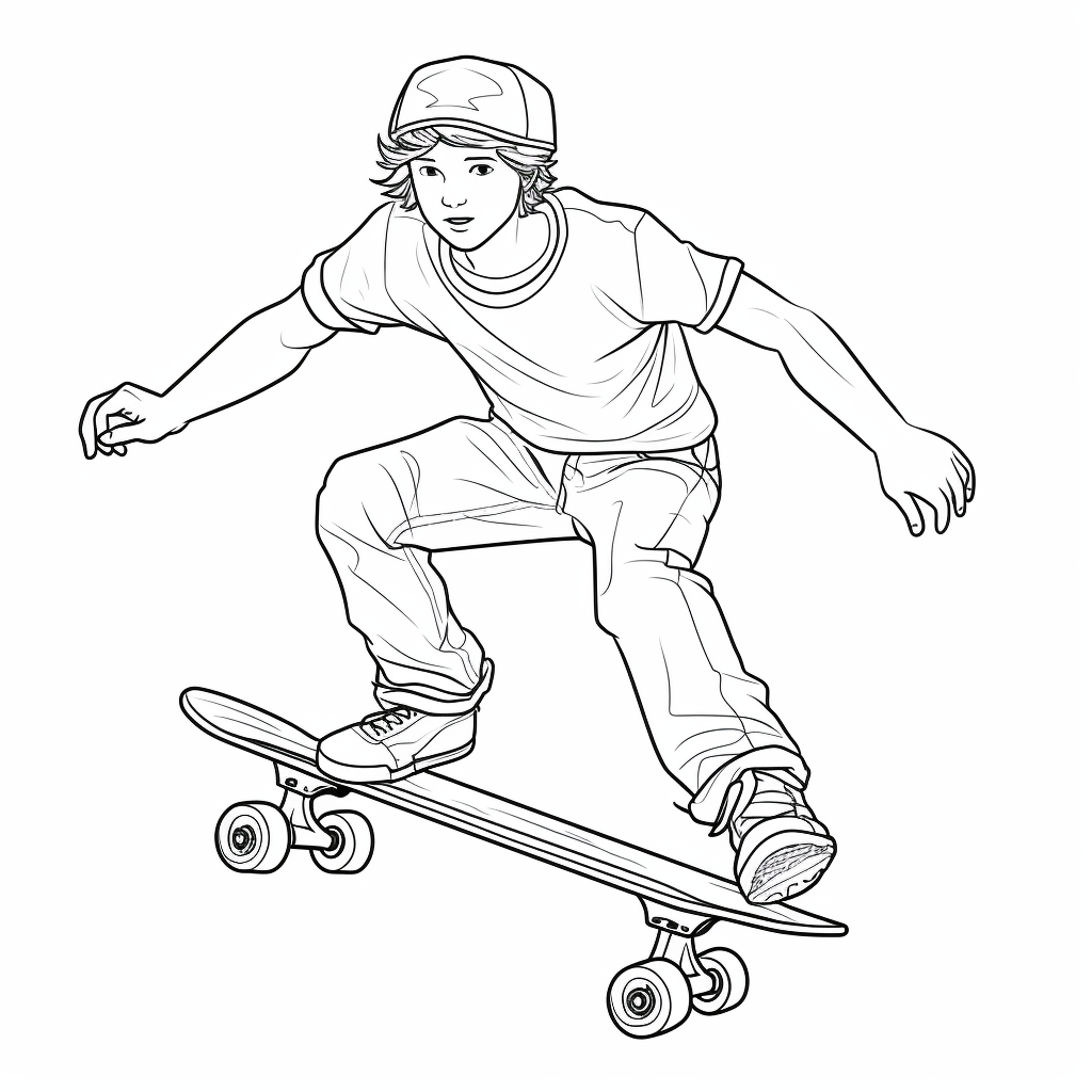 Skater fährt mit dem Skateboard Ausmalbild und Malvorlage