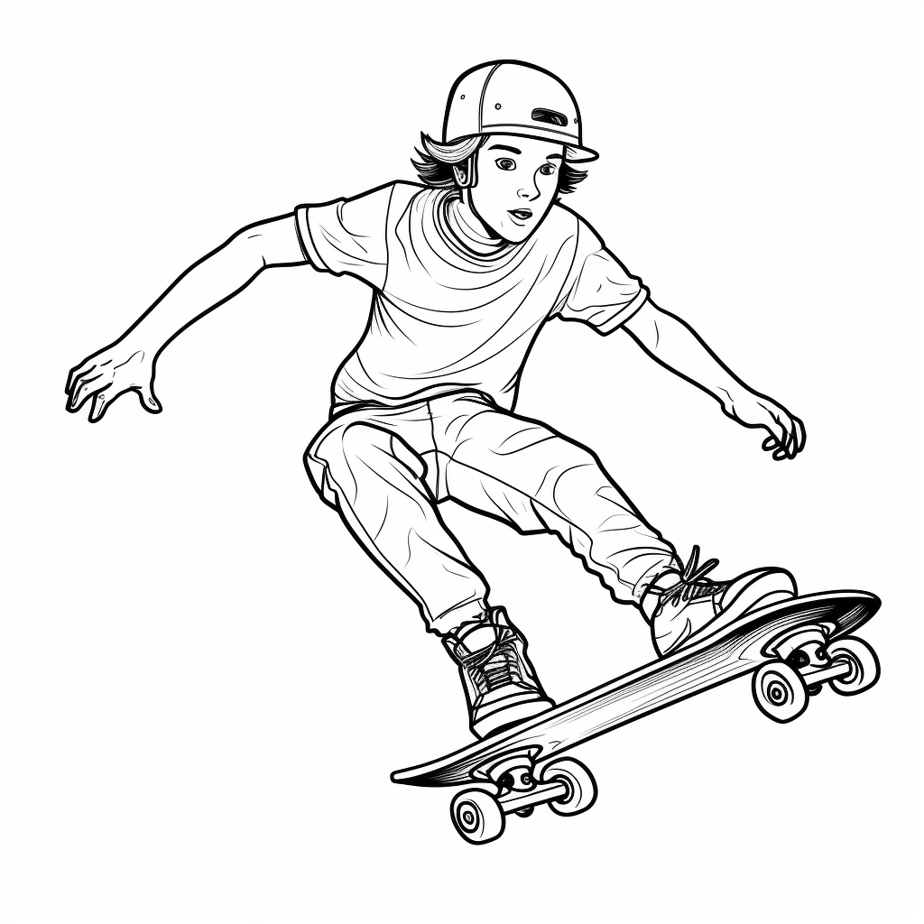 Skater lenkt das Skateboard Ausmalbild und Malvorlage