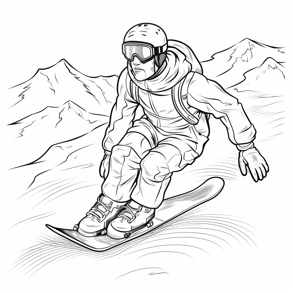 Snowboard im Pulverschnee Ausmalbild und Malvorlage