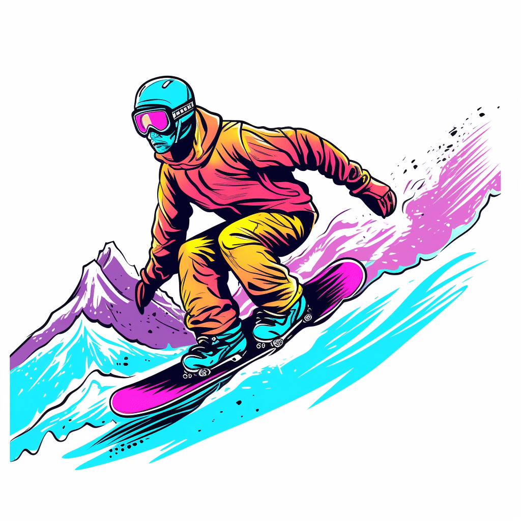 Snowboard im frischen Schnee Ausmalbild und Malvorlage