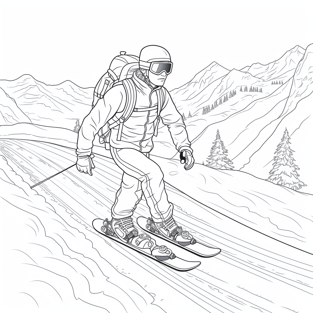 Snowboard und Lift Ausmalbild und Malvorlage