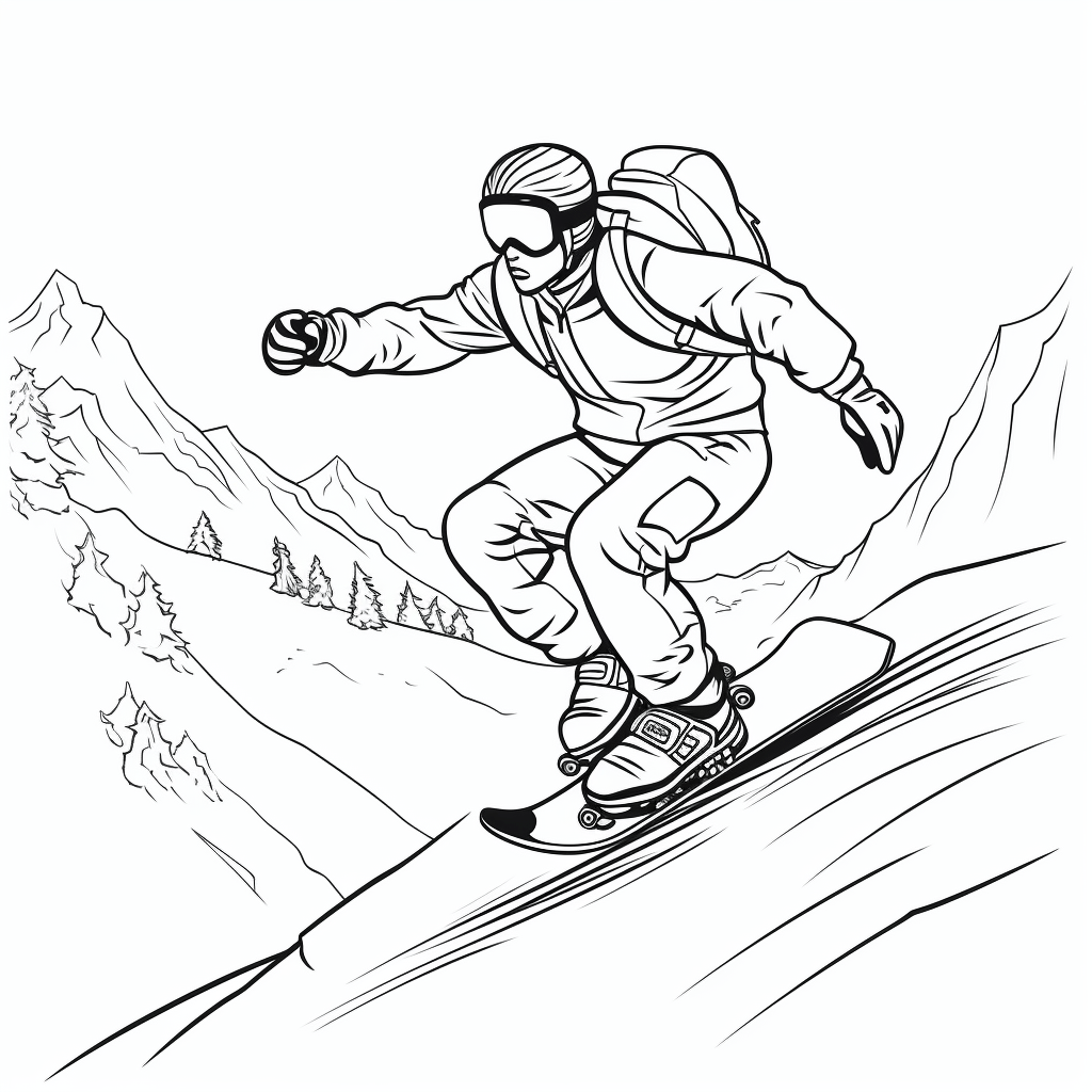 Snowboard und Sonne Ausmalbild und Malvorlage