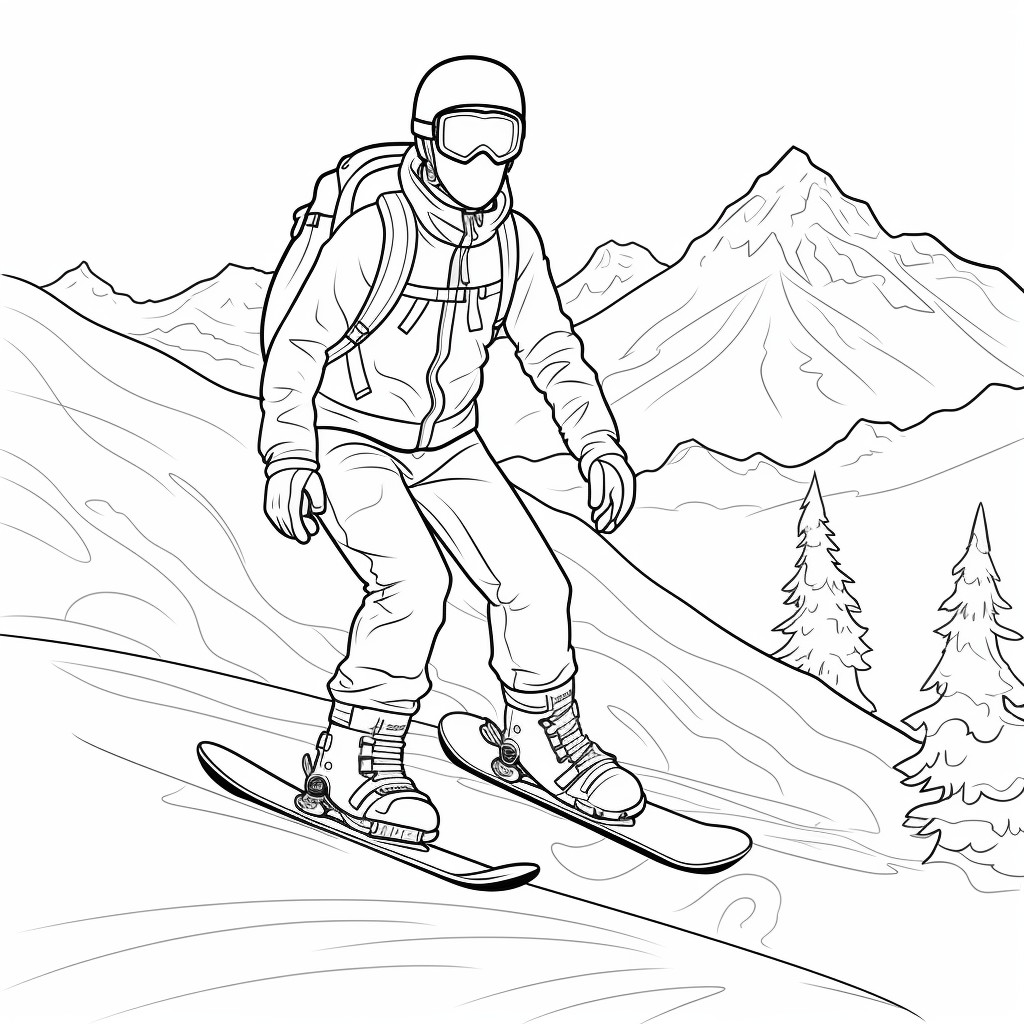 Snowboarder auf Berg Ausmalbild und Malvorlage