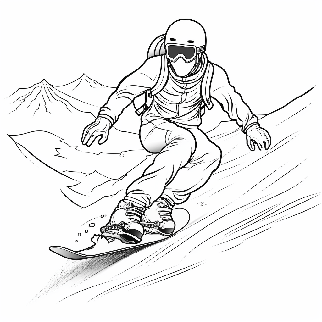 Snowboarder auf steilem Berg Ausmalbild und Malvorlage