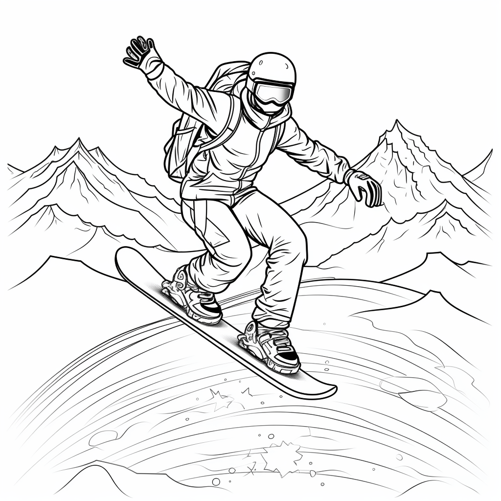 Sonne scheint auf Snowboarder Ausmalbild und Malvorlage