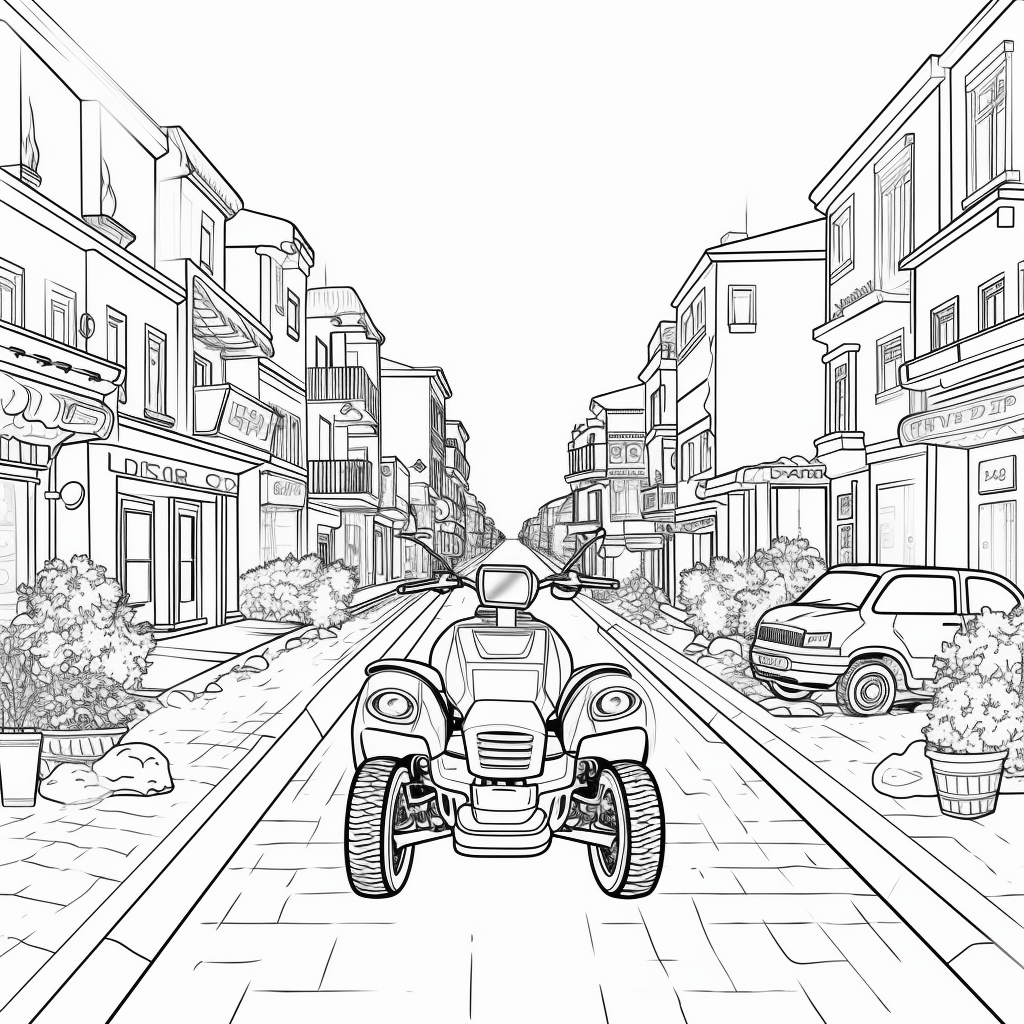 Stadtfahrt mit dem Quad Ausmalbild und Malvorlage