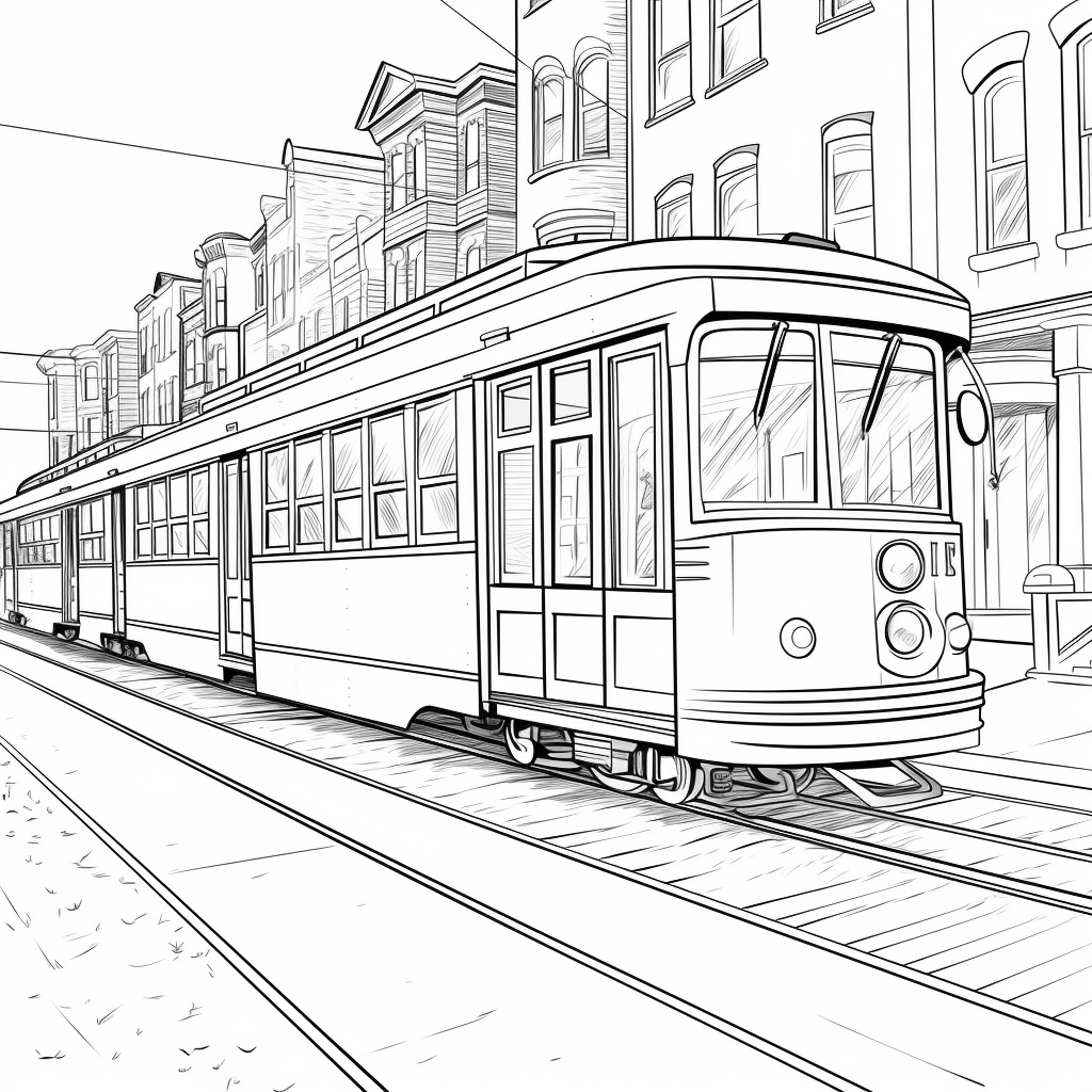 Straßenbahn hält an Haltestelle Ausmalbild und Malvorlage