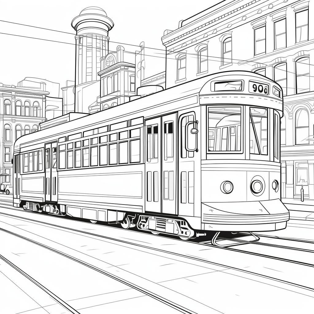 Straßenbahn im Stadtzentrum Ausmalbild und Malvorlage