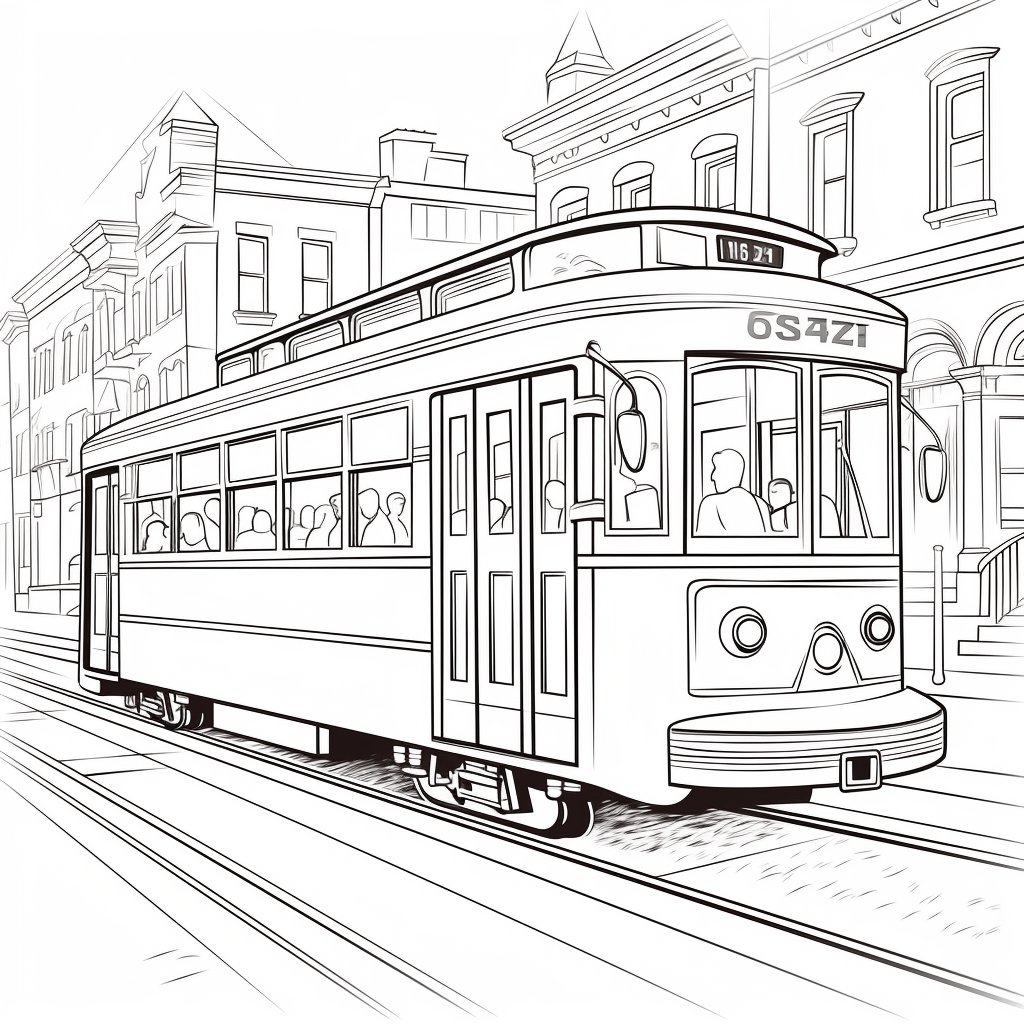 Straßenbahn mit Fahrgästen und Fahrer - happycoloring.net