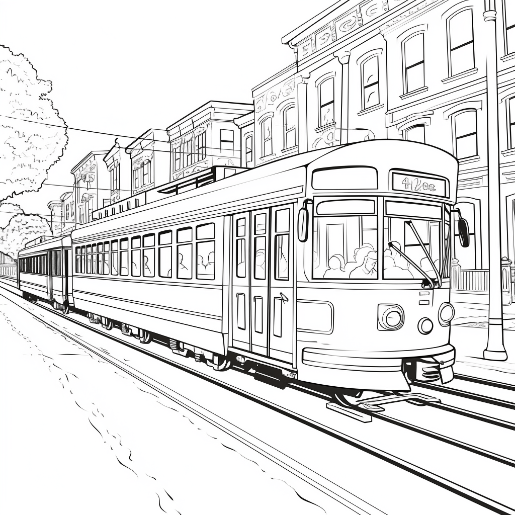 Straßenbahn rattert auf Schienen Ausmalbild und Malvorlage