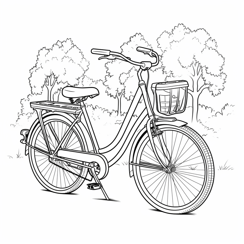Tandemfahrrad auf Parkweg Ausmalbild und Malvorlage