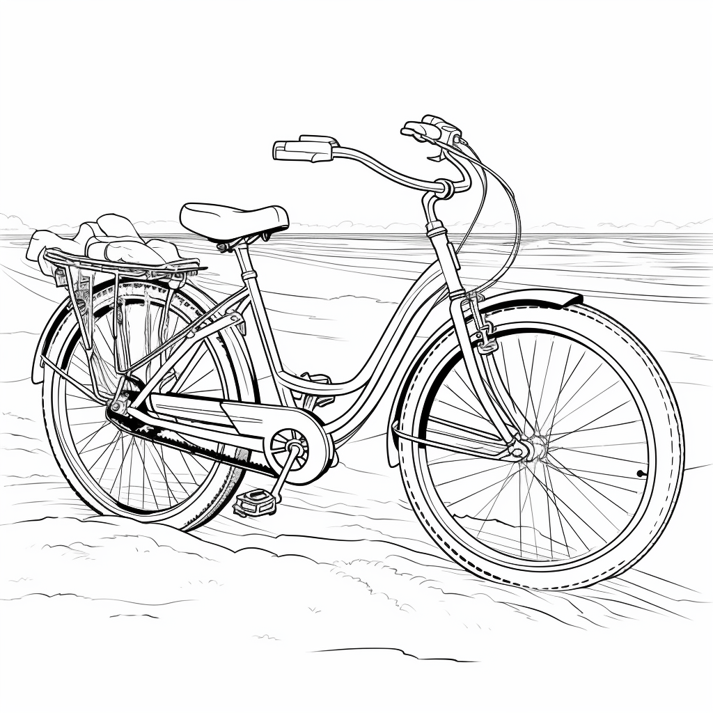 Tandemfahrrad auf Sand Ausmalbild und Malvorlage