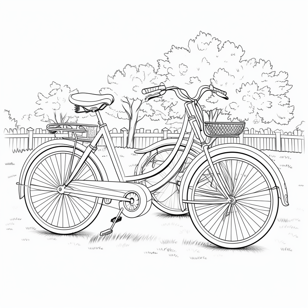 Tandemfahrrad fährt im Park Ausmalbild und Malvorlage