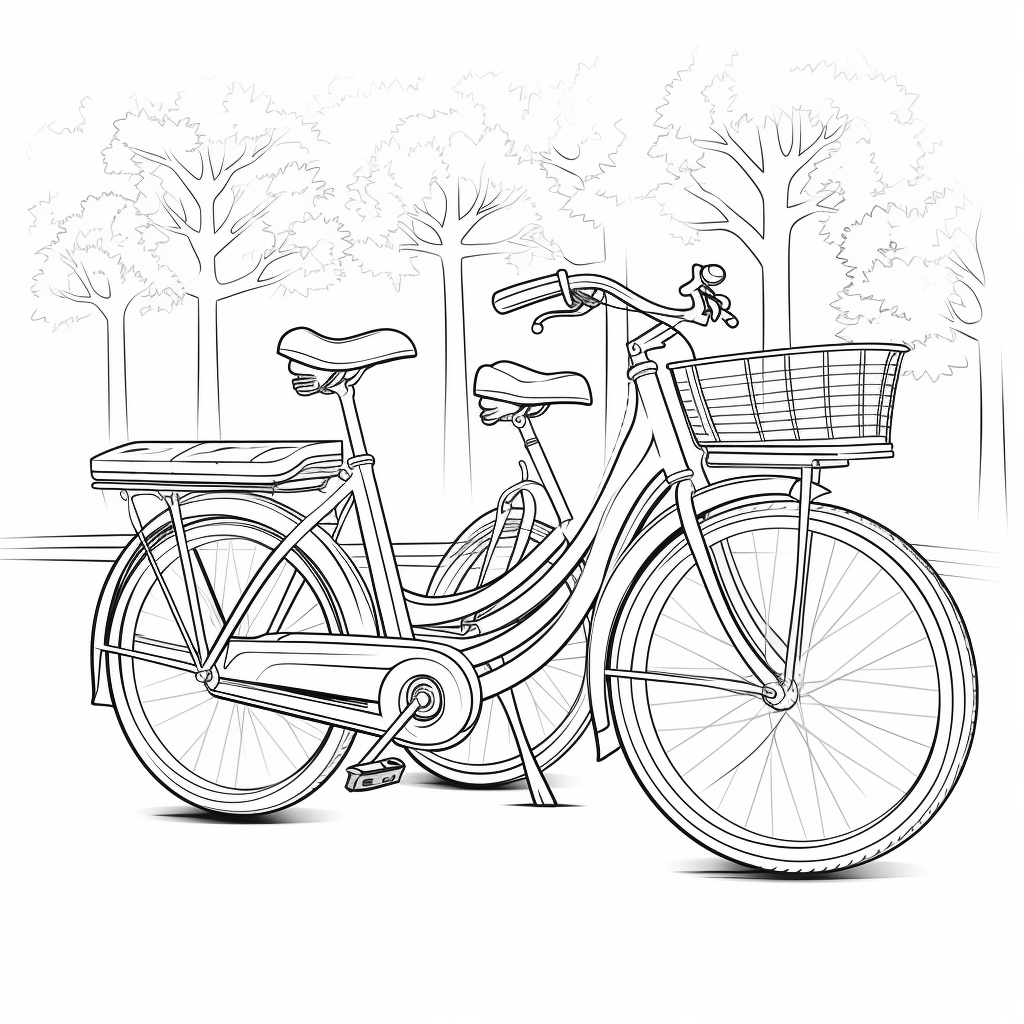 Tandemfahrrad im Park Ausmalbild und Malvorlage