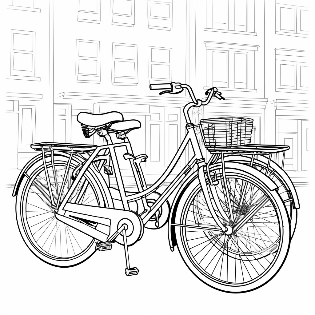 Tandemfahrrad in der Stadt Ausmalbild und Malvorlage
