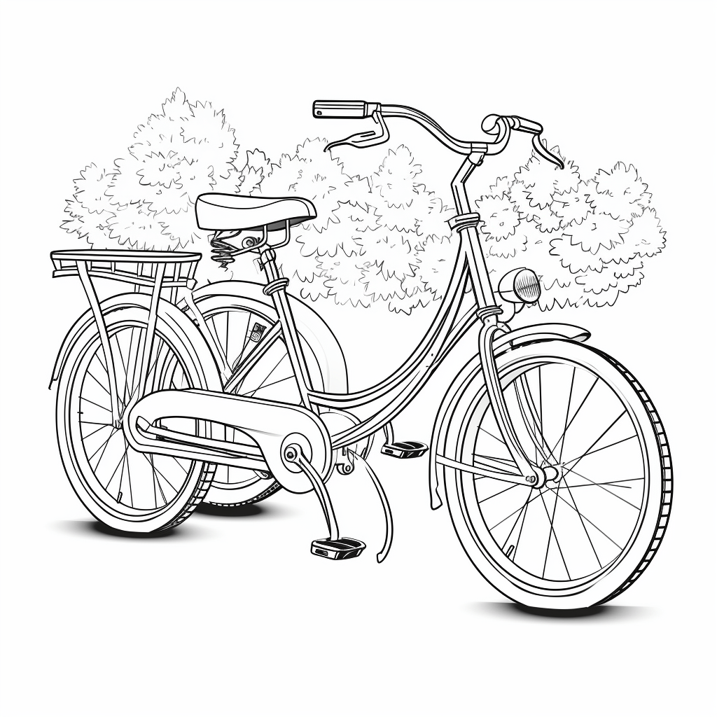 Tandemfahrrad unter Bäumen Ausmalbild und Malvorlage