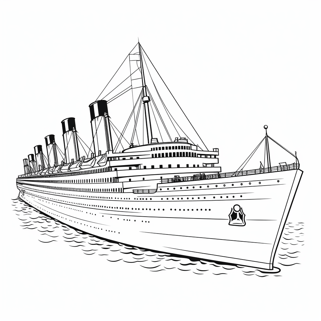 Titanic mit Rettungsbooten im Ozean Ausmalbild und Malvorlage