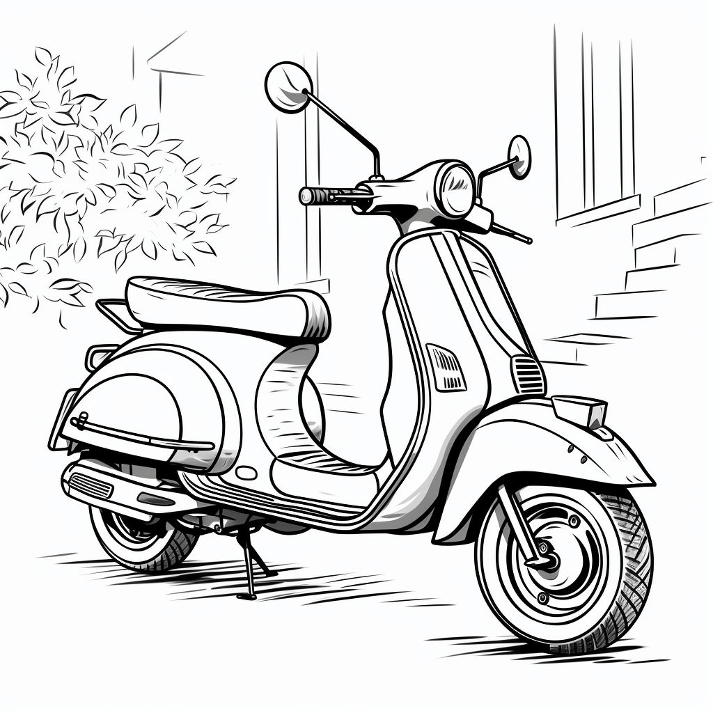 Vintage-Roller in Stadt Ausmalbild und Malvorlage