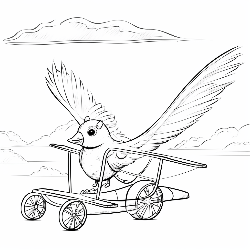 Vogel zeigt dem Segelflugzeug den Weg Ausmalbild und Malvorlage
