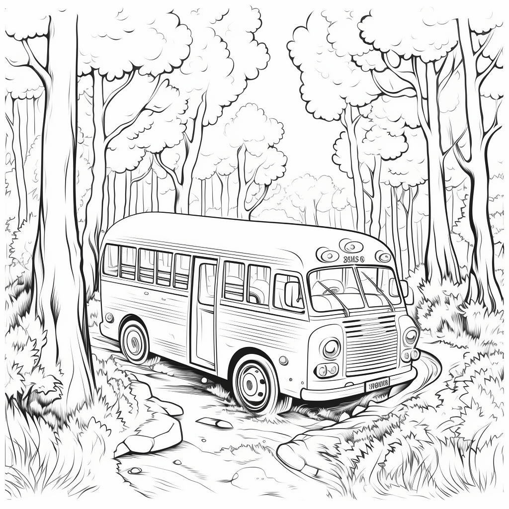 Wald-Bus Ausmalbild und Malvorlage