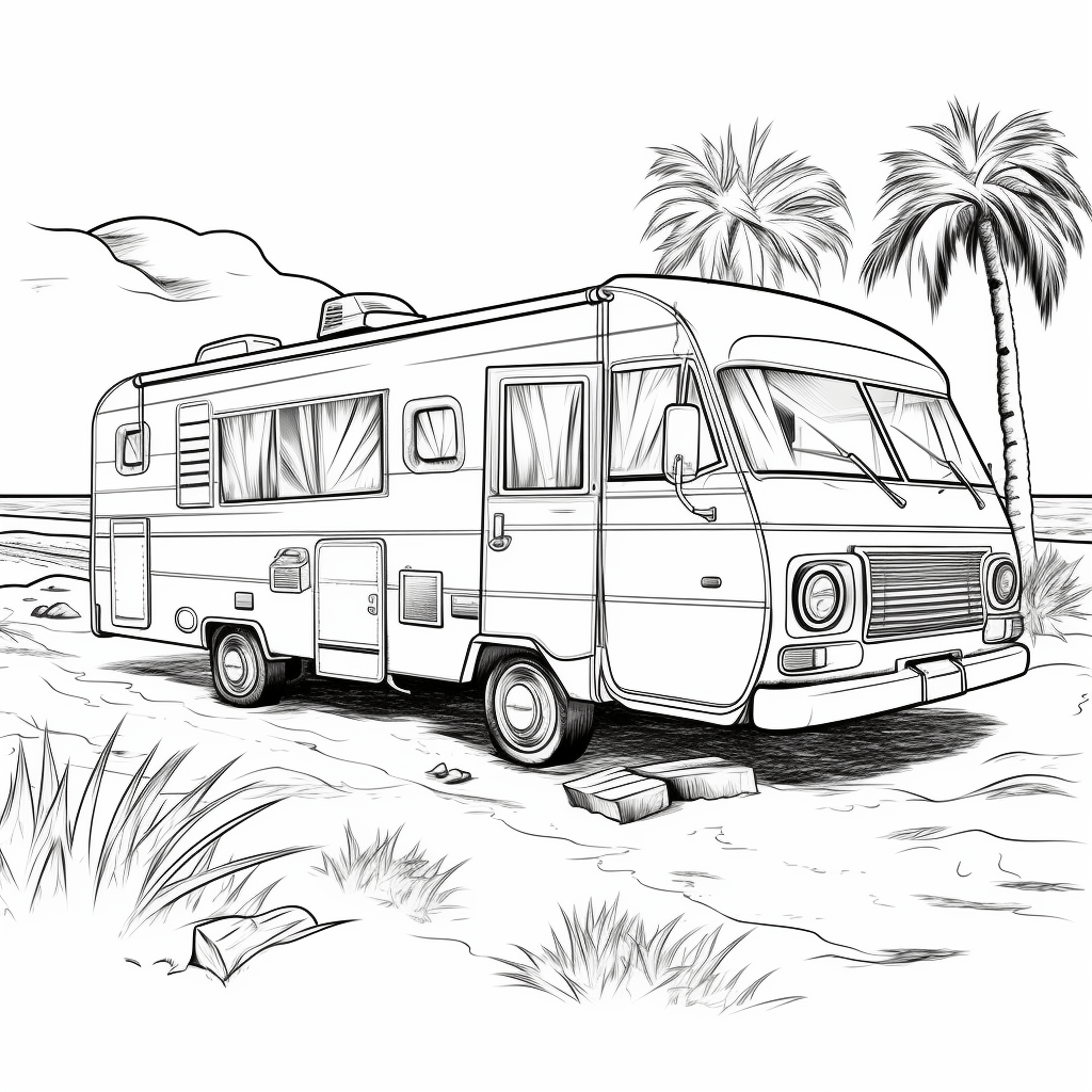 Wohnmobil am Meer Ausmalbild und Malvorlage